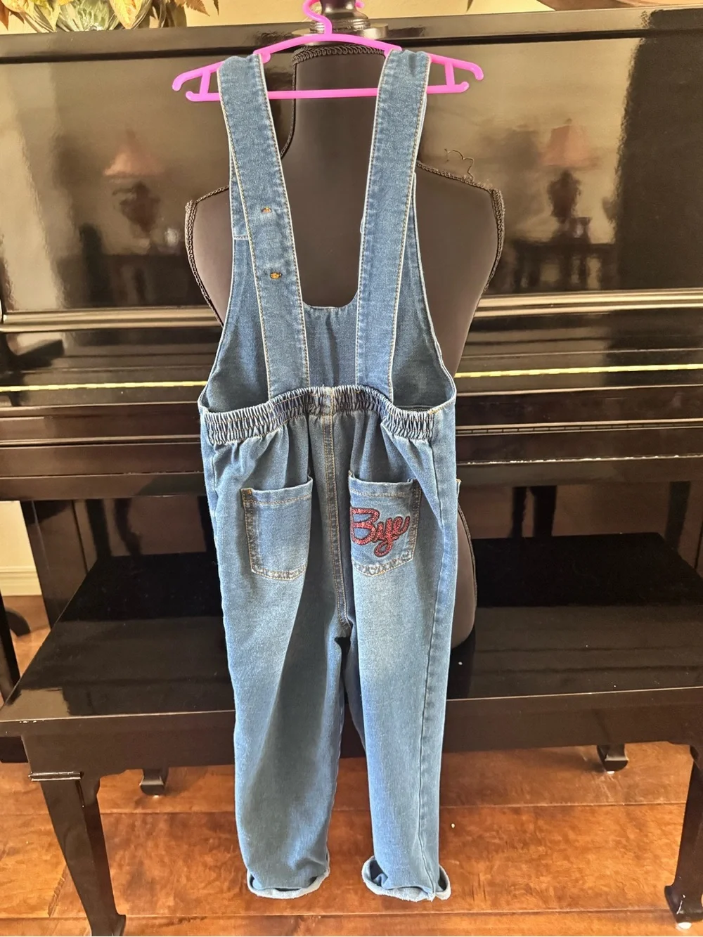 Kids Casual Denim Overalls with Embroidered 'hi!' Pocket